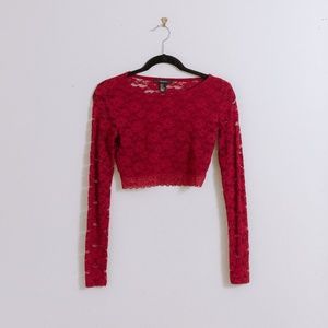 Red Lace Long Sleeved Crop Top
